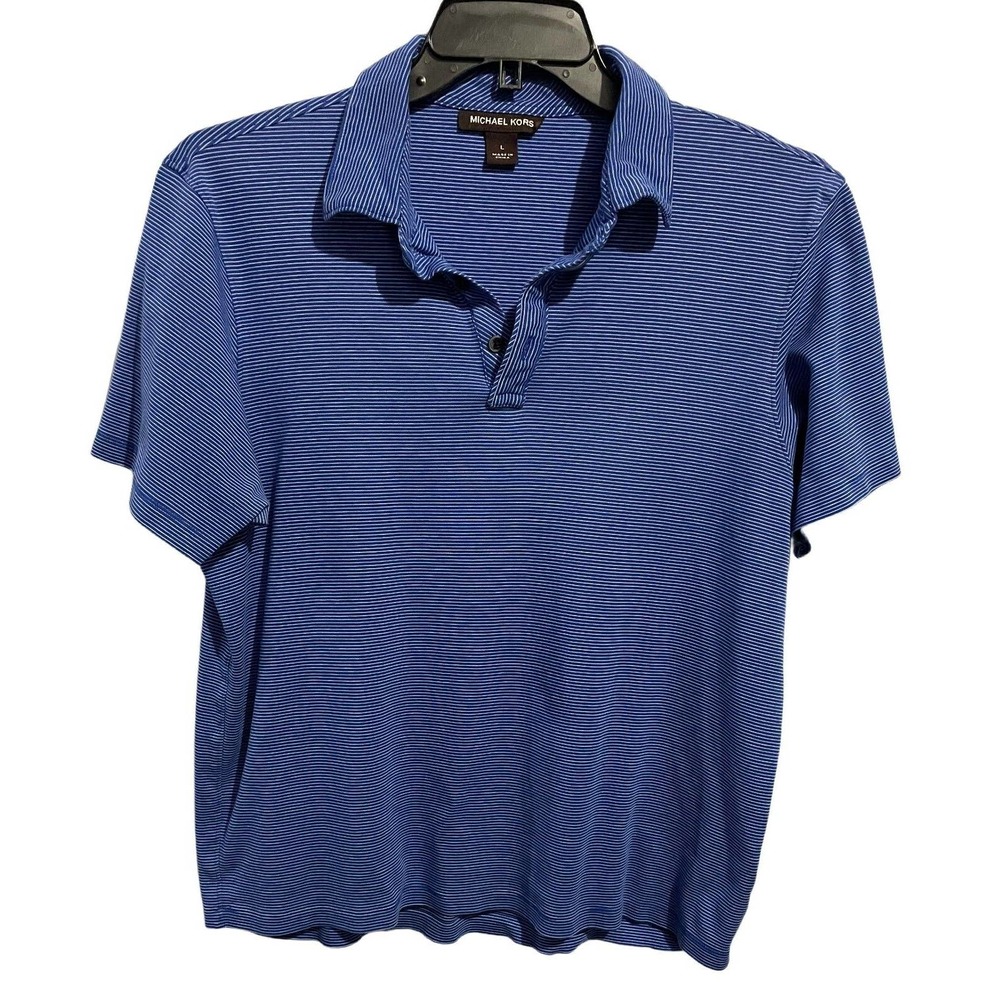 Michael Kors Womens Blue White Striped Knit Polo Top Size Large